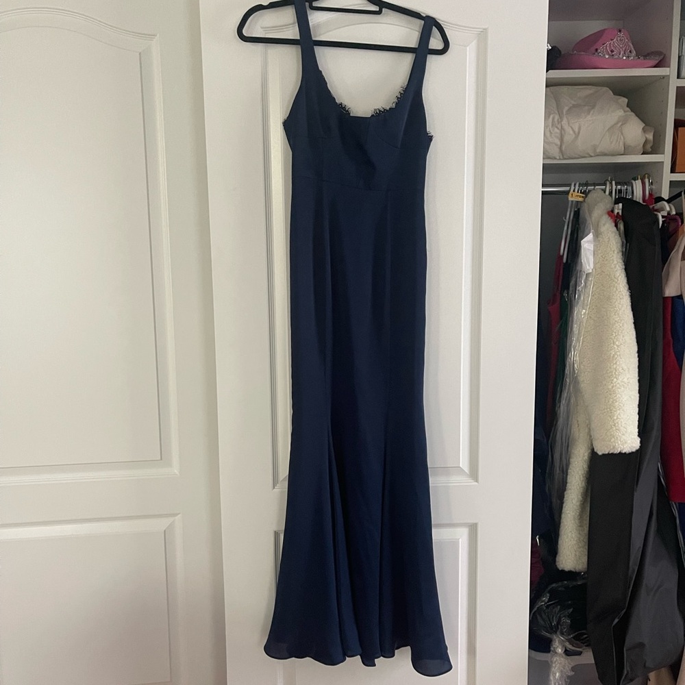 FAME & PARTNERS navy gown with black lace